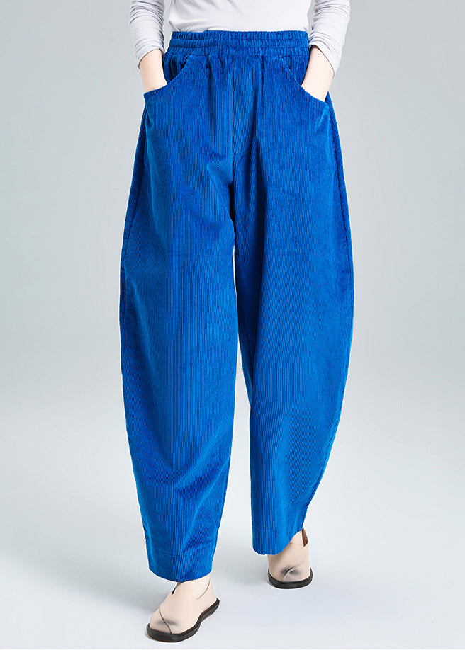 Elegant Blue Oversized Pockets Corduroy Harem Pants Spring